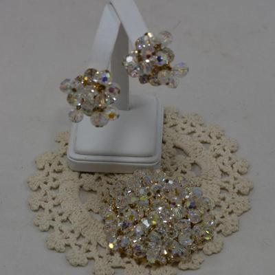 Vintage Juliana Rhinestone Brooch w/ Matching Clip-On Earrings