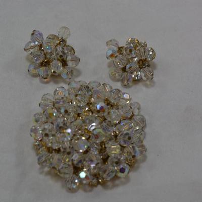 Vintage Juliana Rhinestone Brooch w/ Matching Clip-On Earrings