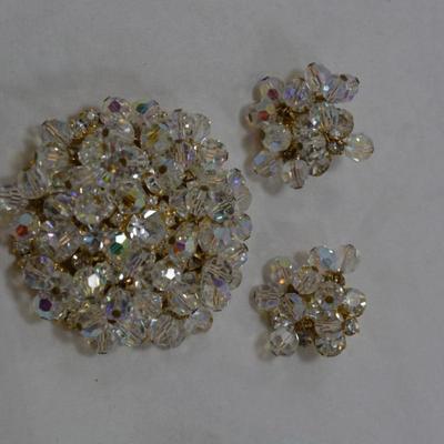 Vintage Juliana Rhinestone Brooch w/ Matching Clip-On Earrings
