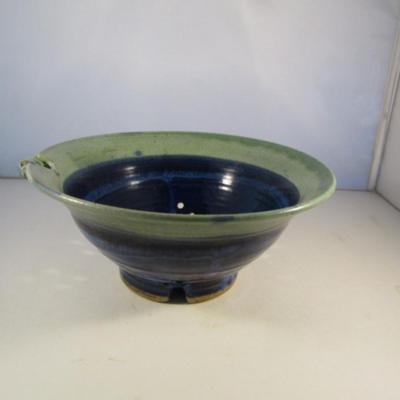 Blue and Green Hand Thrown Pottery Colander- Approx 10