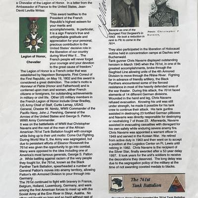 WWII Legion of Honor Chevalier recipient Christopher Navarre signed news report