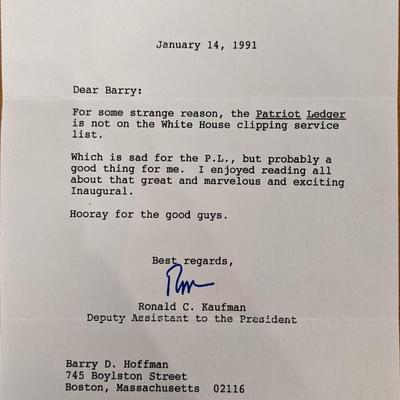 Ronald C. Kaufman Signed White House Note