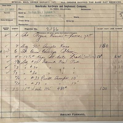 1902 Bronebrake Hardware store accounting log