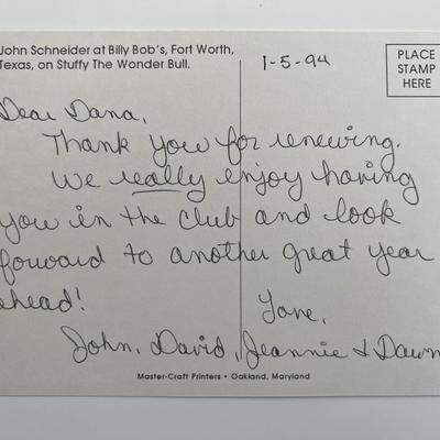 John Schneider signed post card 