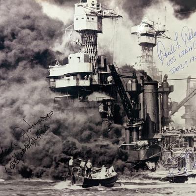 Pearl Harbor Survivors Cecil Salavan, Clark Johnson and Randall Stratton Signed Photo