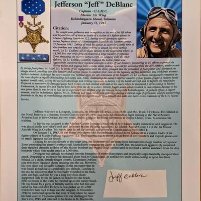 WW2 Jefferson DeBlanc Signed Bio Page