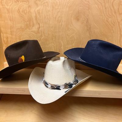 Three Stetson Hats - Beaver Felt & Straw, Size 7 1/4(PC2-RG)