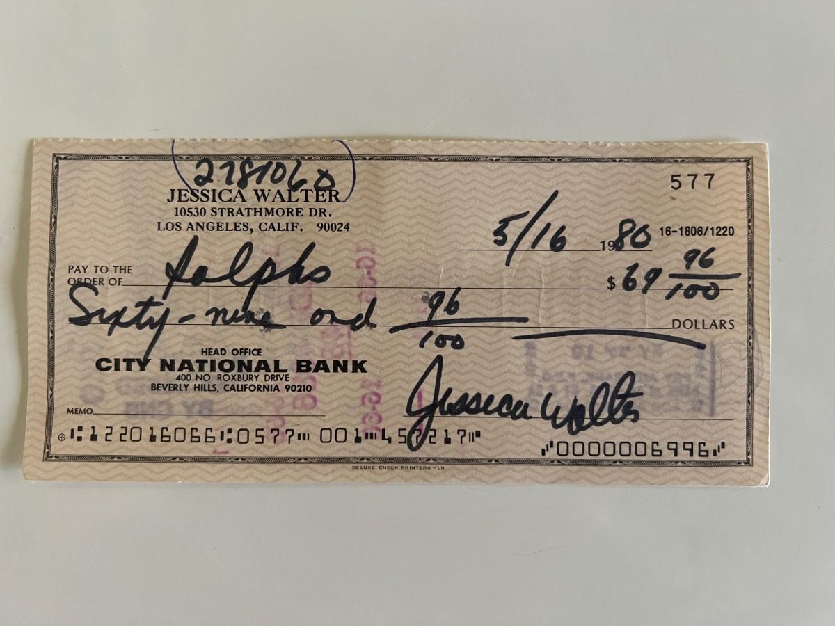 Jessica Walter signed check | EstateSales.org