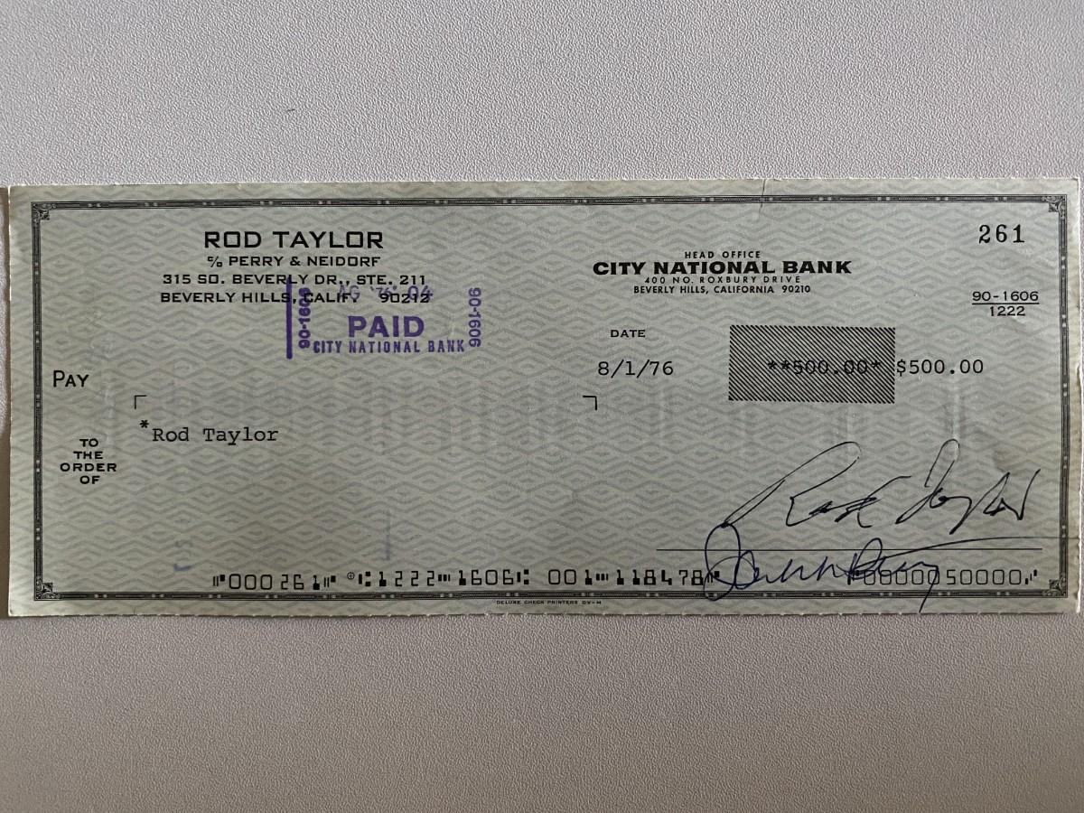 Esigned Check Rod Taylor signed check | EstateSales.org