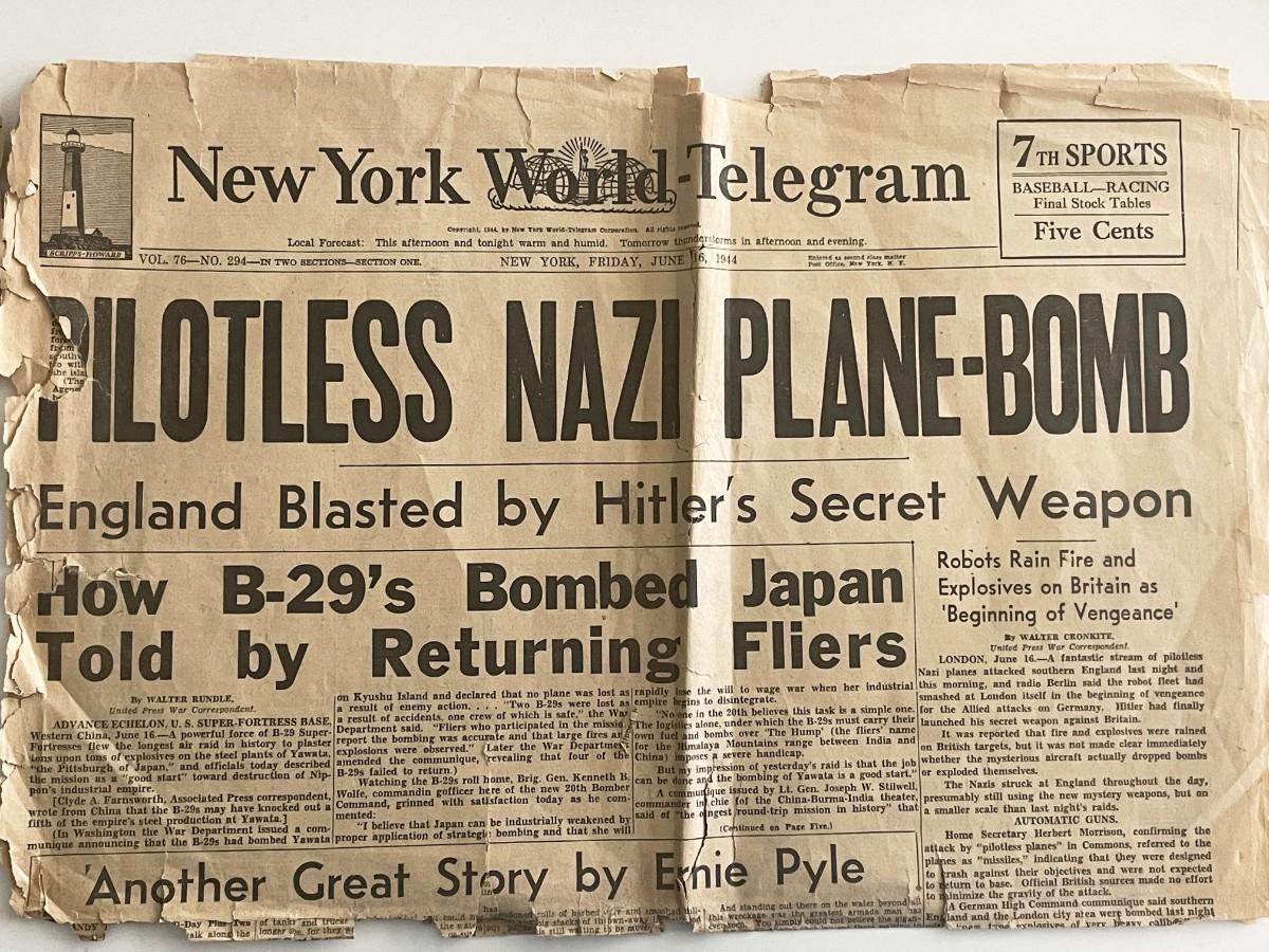 WWII 1944 New York World Telegram Vintage Newspaper | EstateSales.org