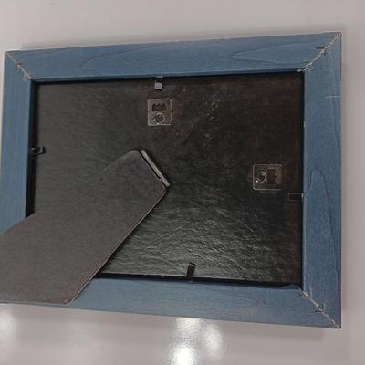 Wooden slat wall sign " Hello Beautiful" with a blue picture frame for the Beautiful's picture