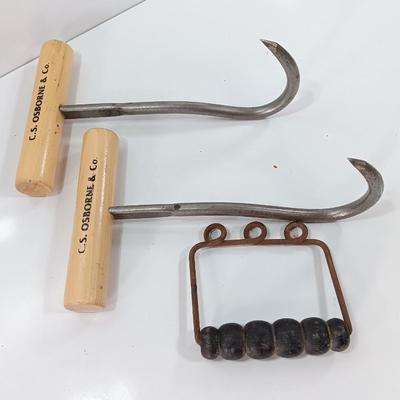 Nice pair of C.S. Osborne & Co. Hay hooks and a Vintage handle