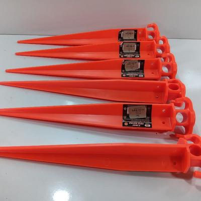 Six ABS bright orange 3-way 16-inch heavy duty tent /Pavillion / Tarp stakes
