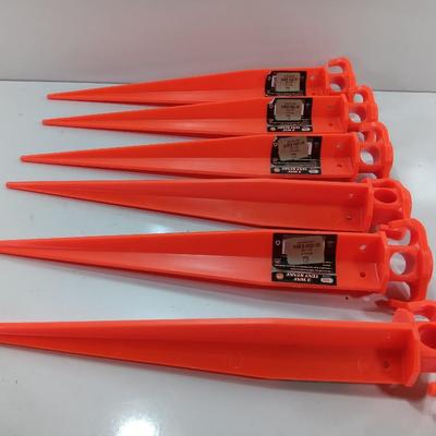 Six ABS bright orange 3-way 16-inch heavy duty tent /Pavillion / Tarp stakes