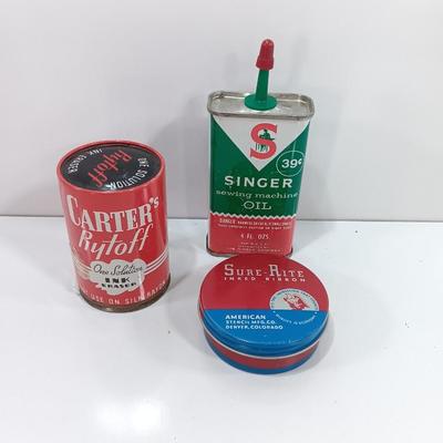 Vintage metal tins - Carter's Rytoff- Singer oil and Sure Rite inked ribbon Denver Colorado