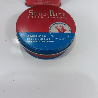 Vintage metal tins - Carter's Rytoff- Singer oil and Sure Rite inked ribbon Denver Colorado