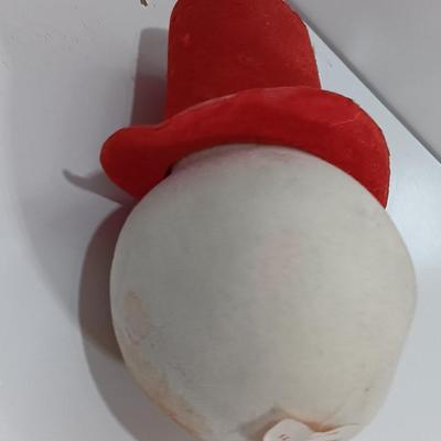 Christmas flocked snowman head with cigar Creations Corp. 1971 Hong Kong