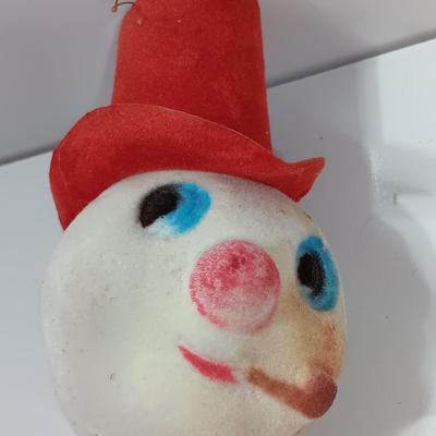 Christmas flocked snowman head with cigar Creations Corp. 1971 Hong Kong