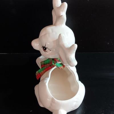 White Ceramic Deer Reindeer Planter, Figurine - Holiday, Christmas