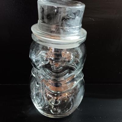 Clear glass Jar Snow man with hat