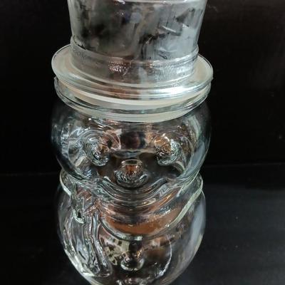 Clear glass Jar Snow man with hat