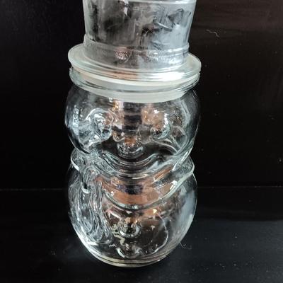 Clear glass Jar Snow man with hat