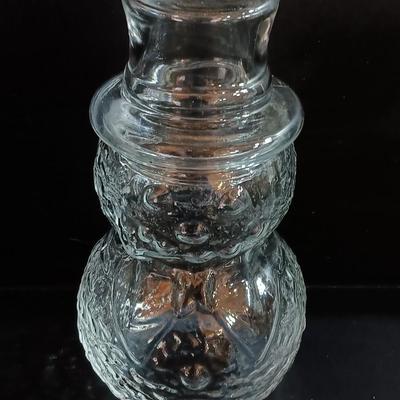 Vintage glass Snowman with hat textured clear glass