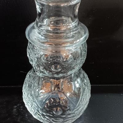 Vintage glass Snowman with hat textured clear glass