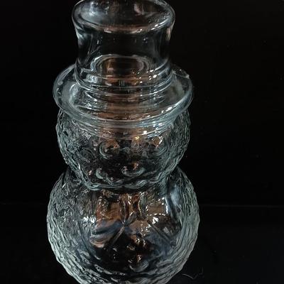 Vintage glass Snowman with hat textured clear glass