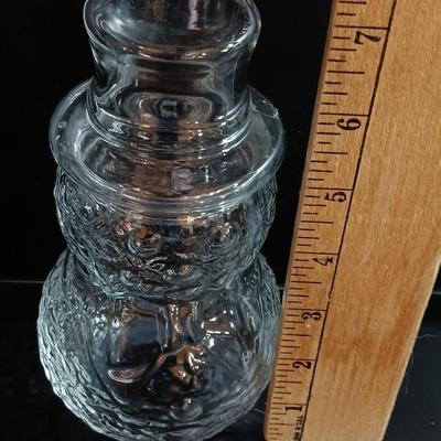 Vintage glass Snowman with hat textured clear glass