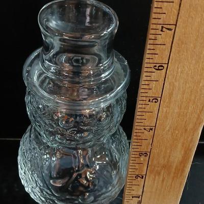 Vintage glass Snowman with hat textured clear glass