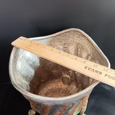 Vintage aluminum and copper claw footed metal planter