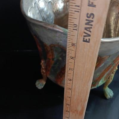 Vintage aluminum and copper claw footed metal planter