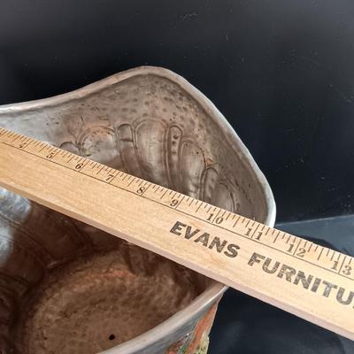 Vintage aluminum and copper claw footed metal planter