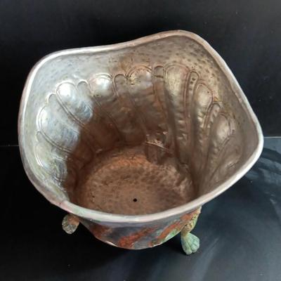 Vintage aluminum and copper claw footed metal planter