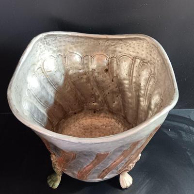 Vintage aluminum and copper claw footed metal planter