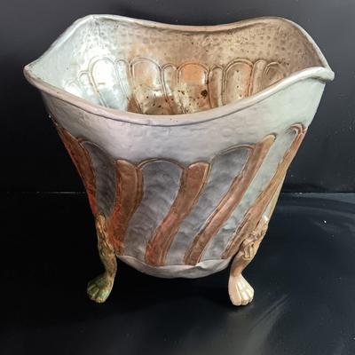 Vintage aluminum and copper claw footed metal planter