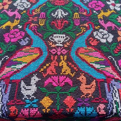 Black Peacock Design woven linen for wear or decor