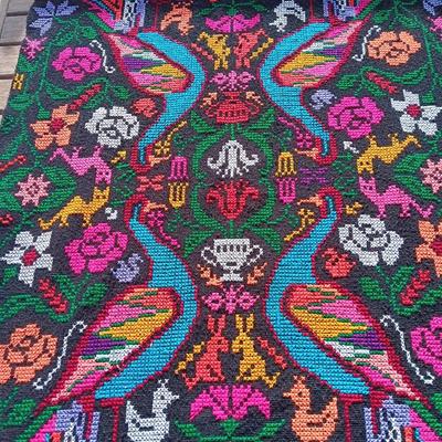 Black Peacock Design woven linen for wear or decor