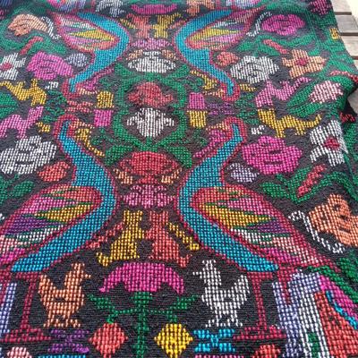 Black Peacock Design woven linen for wear or decor