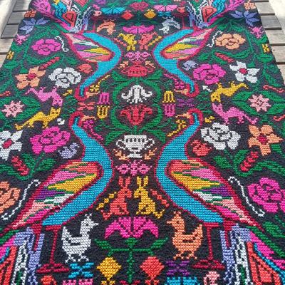 Black Peacock Design woven linen for wear or decor