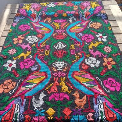 Black Peacock Design woven linen for wear or decor