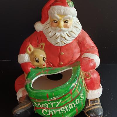 Vintage ceramic Santa with toy bag planter
