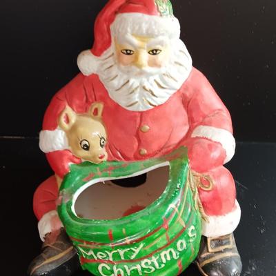 Vintage ceramic Santa with toy bag planter