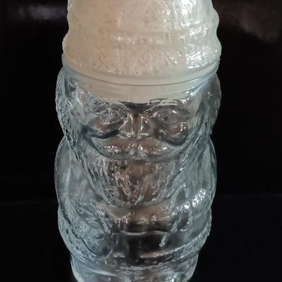 Vintage clear glass Santa jar with lid