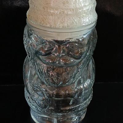 Vintage clear glass Santa jar with lid