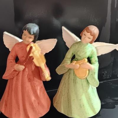 Two vintage ceramic angels with instruments