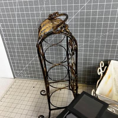 Decorative Metal Item: Candle Lantern, Wine Etc. (3 pieces) 