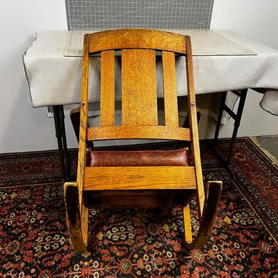 Arts & Crafts Rocking Chair, Reddish Seat HAS A FEW REPAIRS ON IT! 