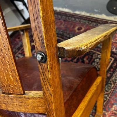 Arts & Crafts Rocking Chair, Reddish Seat HAS A FEW REPAIRS ON IT! 